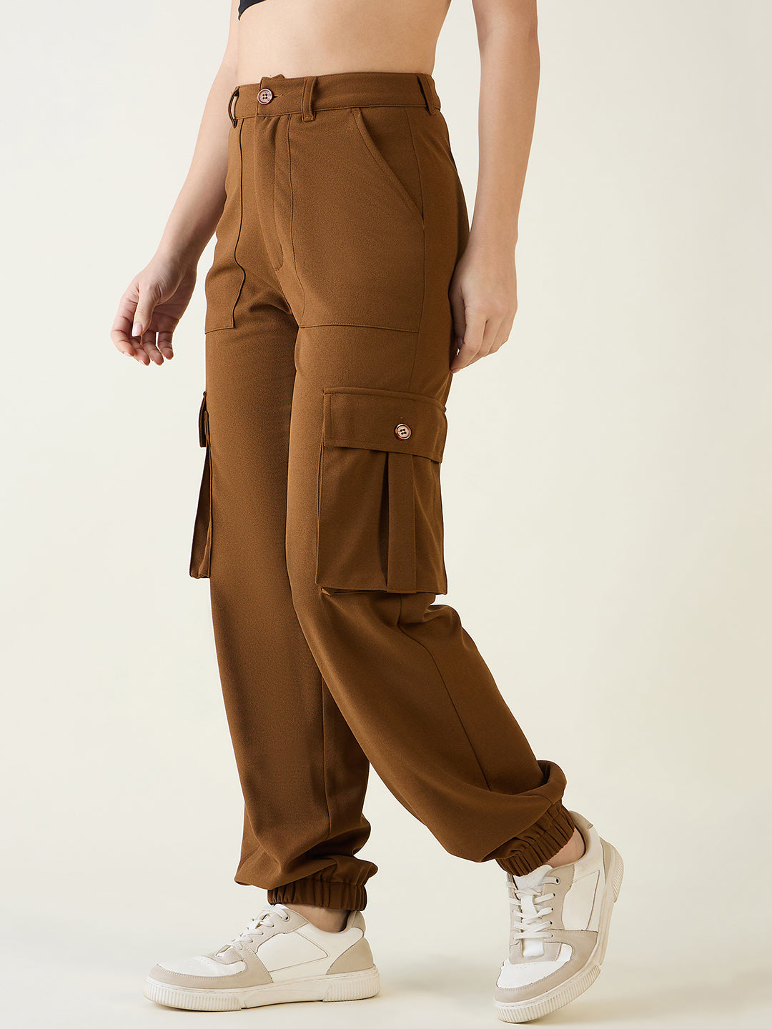 Cargo Joggers with Elastic Cuffs and Pleats