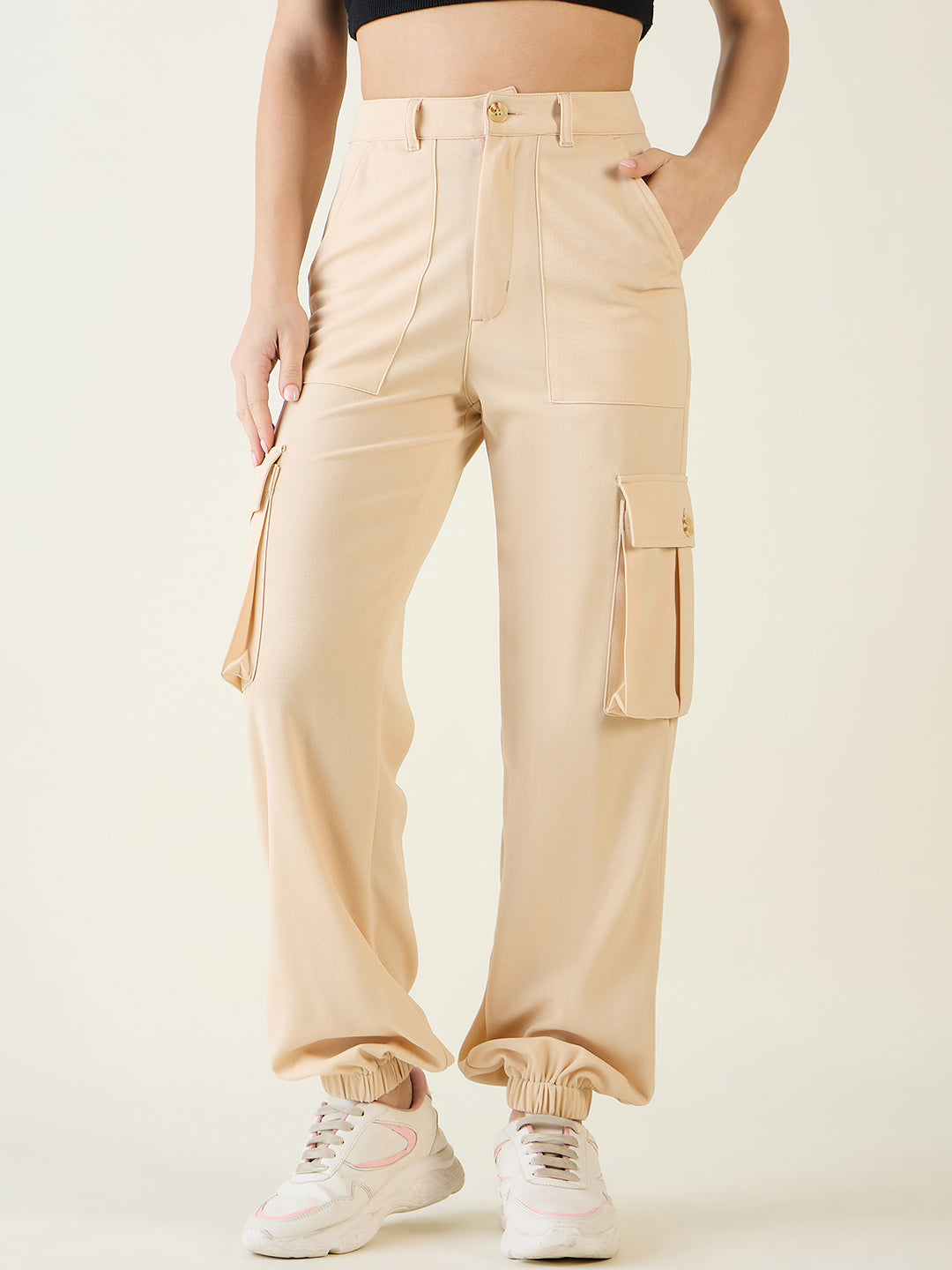 Cargo Joggers with Elastic Cuffs and Pleats
