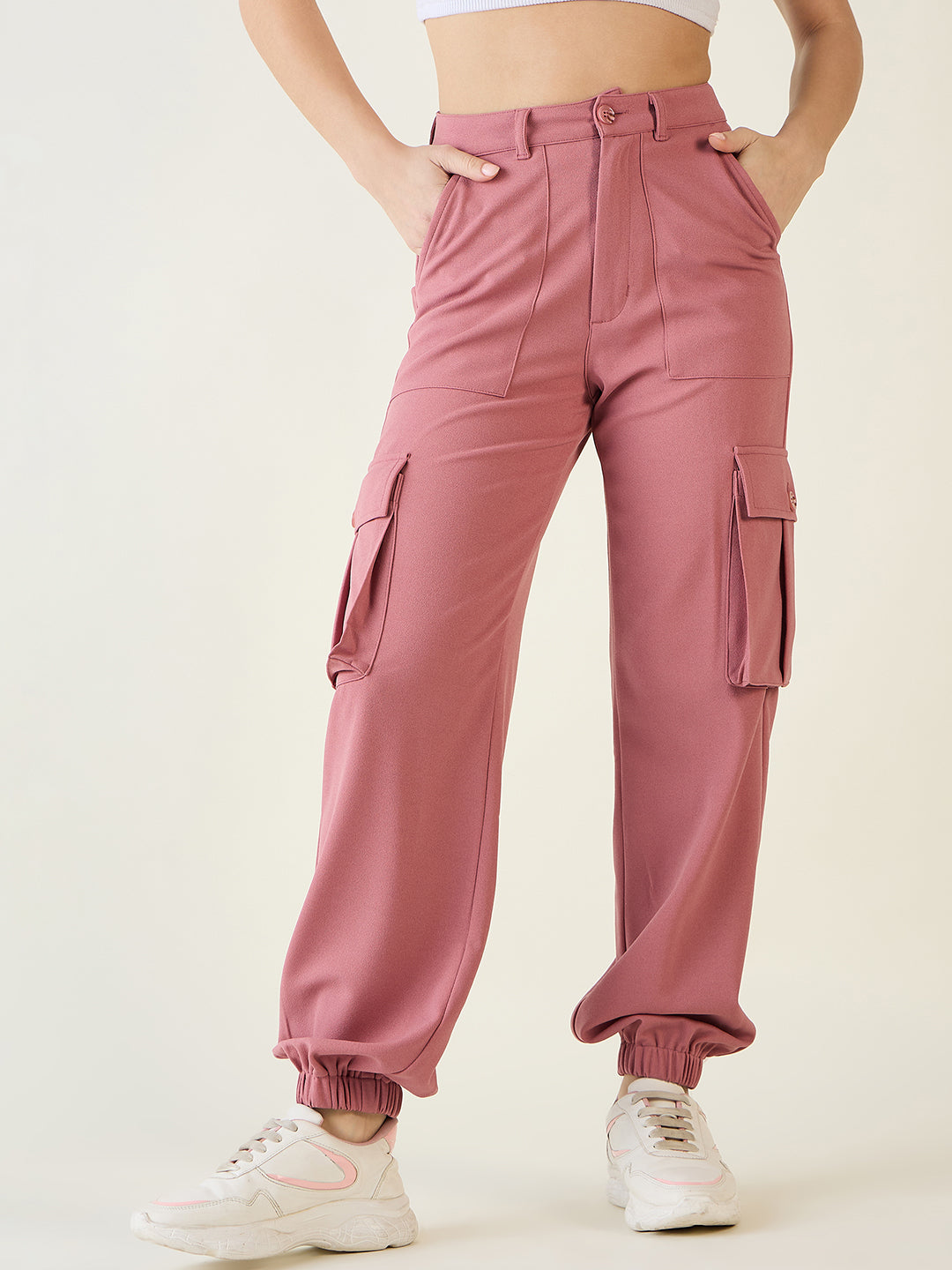 Cargo Joggers with Elastic Cuffs and Pleats