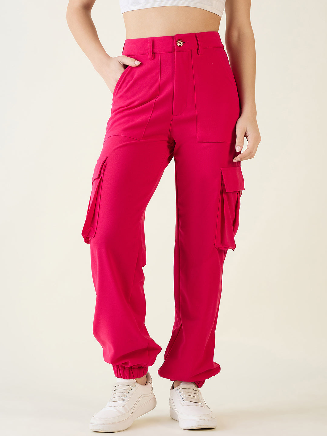 Cargo Joggers with Elastic Cuffs and Pleats