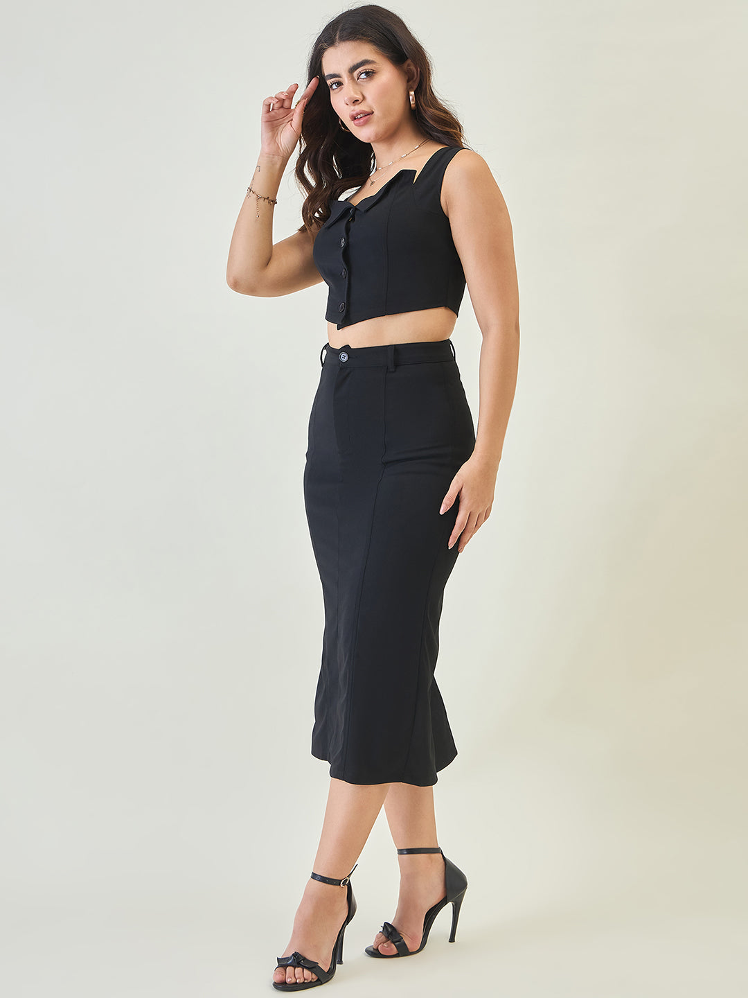 Collared Crop Top and Skirt Co-ord Set