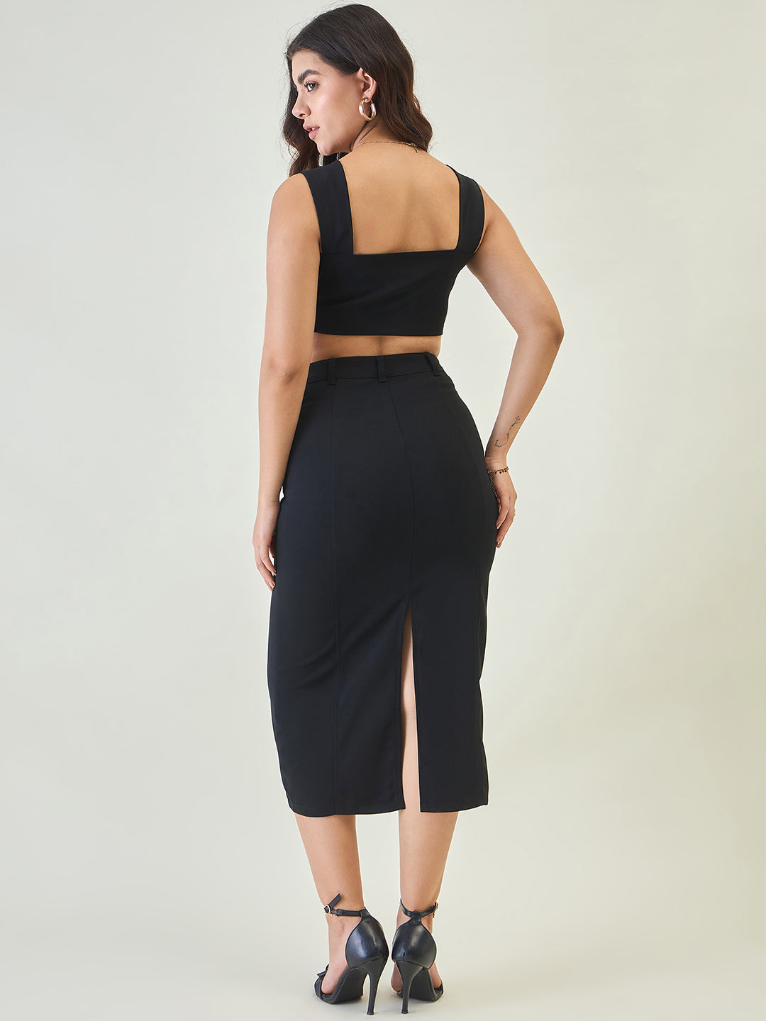 Collared Crop Top and Skirt Co-ord Set