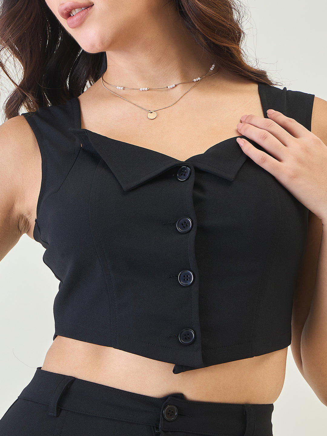 Collared Crop Top and Skirt Co-ord Set