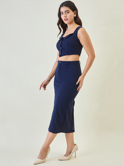 Collared Crop Top and Skirt Co-ord Set