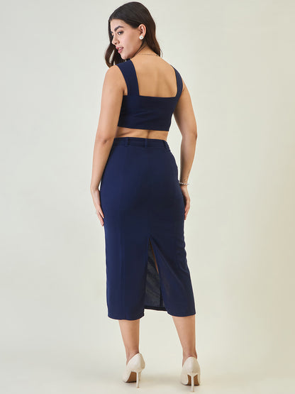Collared Crop Top and Skirt Co-ord Set