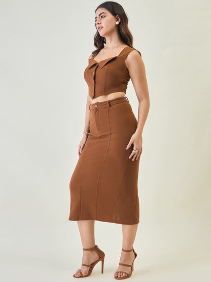 Collared Crop Top and Skirt Co-ord Set