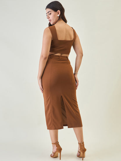 Collared Crop Top and Skirt Co-ord Set