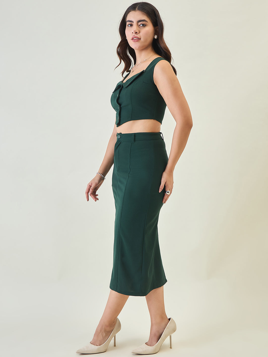 Collared Crop Top and Skirt Co-ord Set