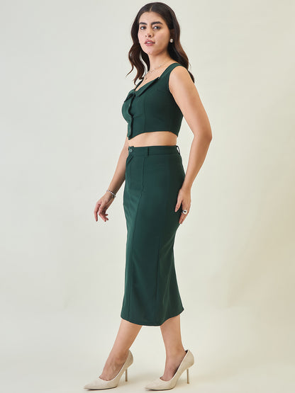 Collared Crop Top and Skirt Co-ord Set