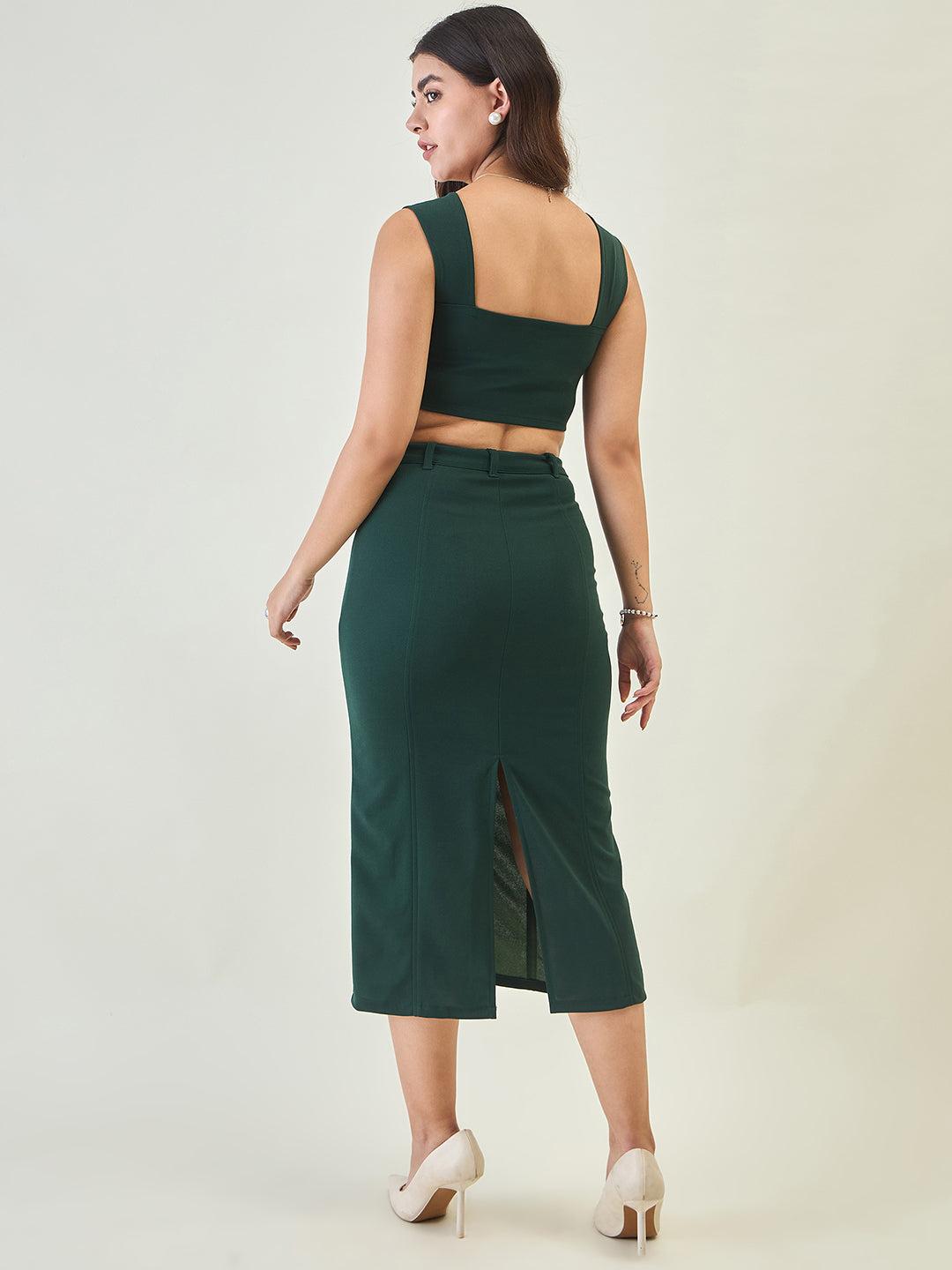 Collared Crop Top and Skirt Co-ord Set