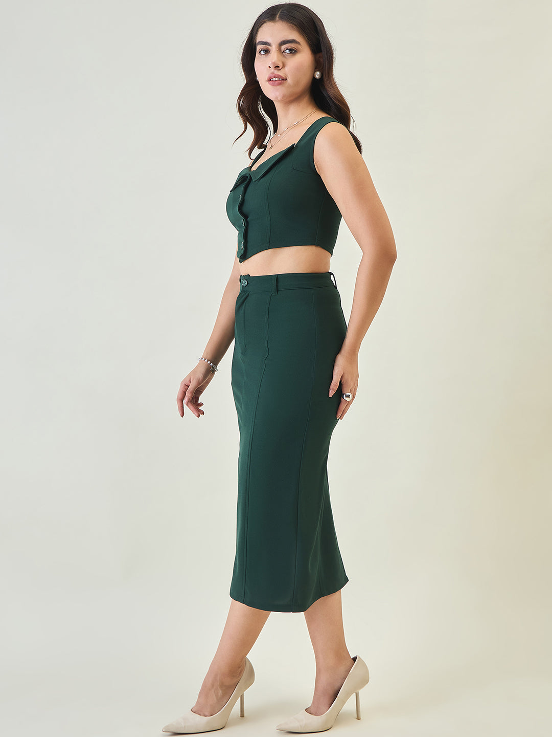 Collared Crop Top and Skirt Co-ord Set
