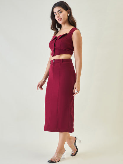 Collared Crop Top and Skirt Co-ord Set