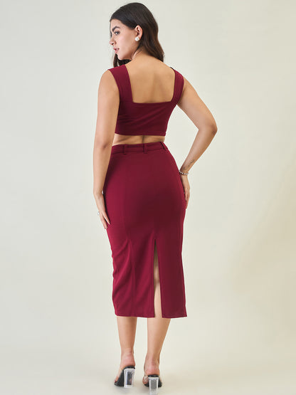 Collared Crop Top and Skirt Co-ord Set