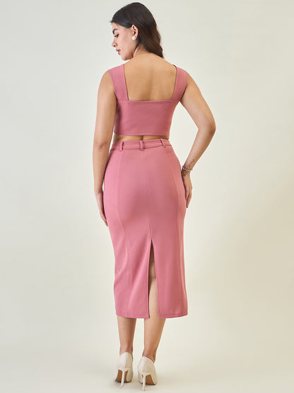 Collared Crop Top and Skirt Co-ord Set