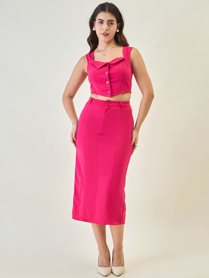 Collared Crop Top and Skirt Co-ord Set