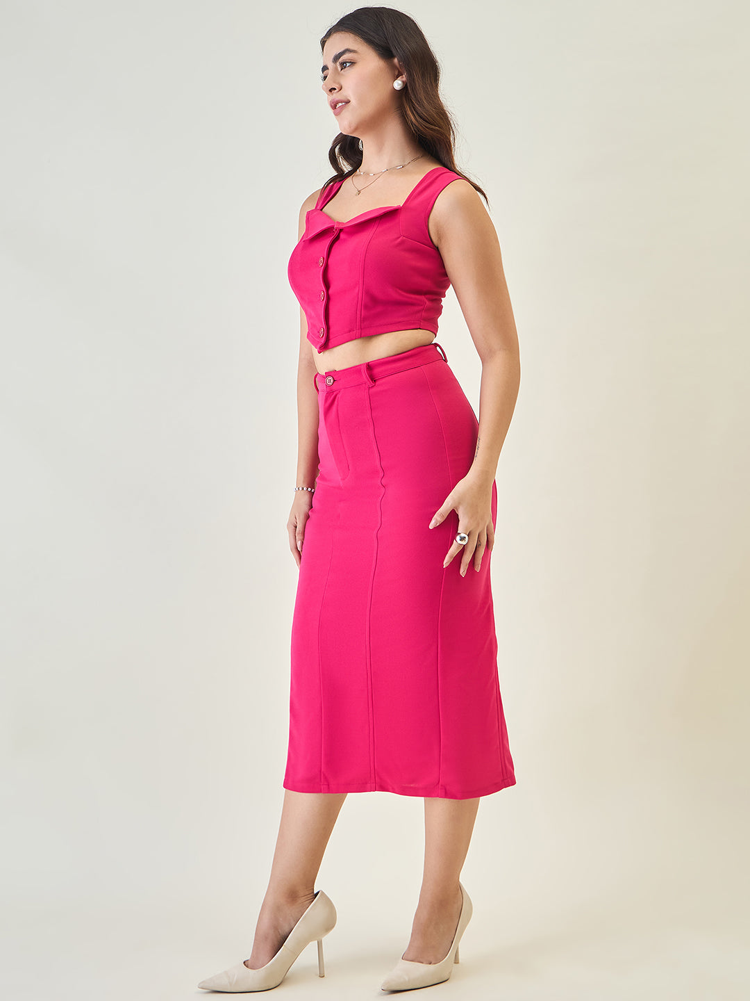 Collared Crop Top and Skirt Co-ord Set