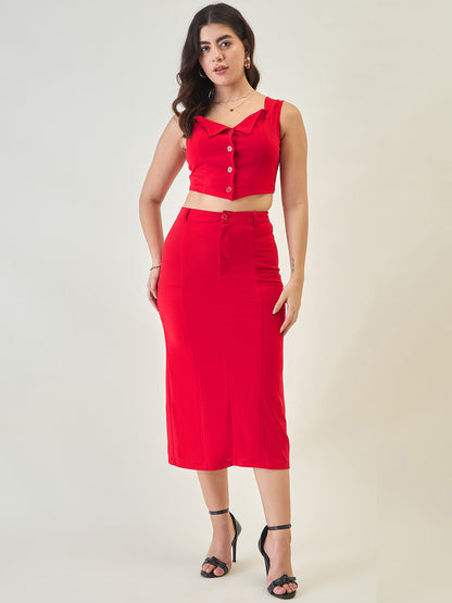 Collared Crop Top and Skirt Co-ord Set