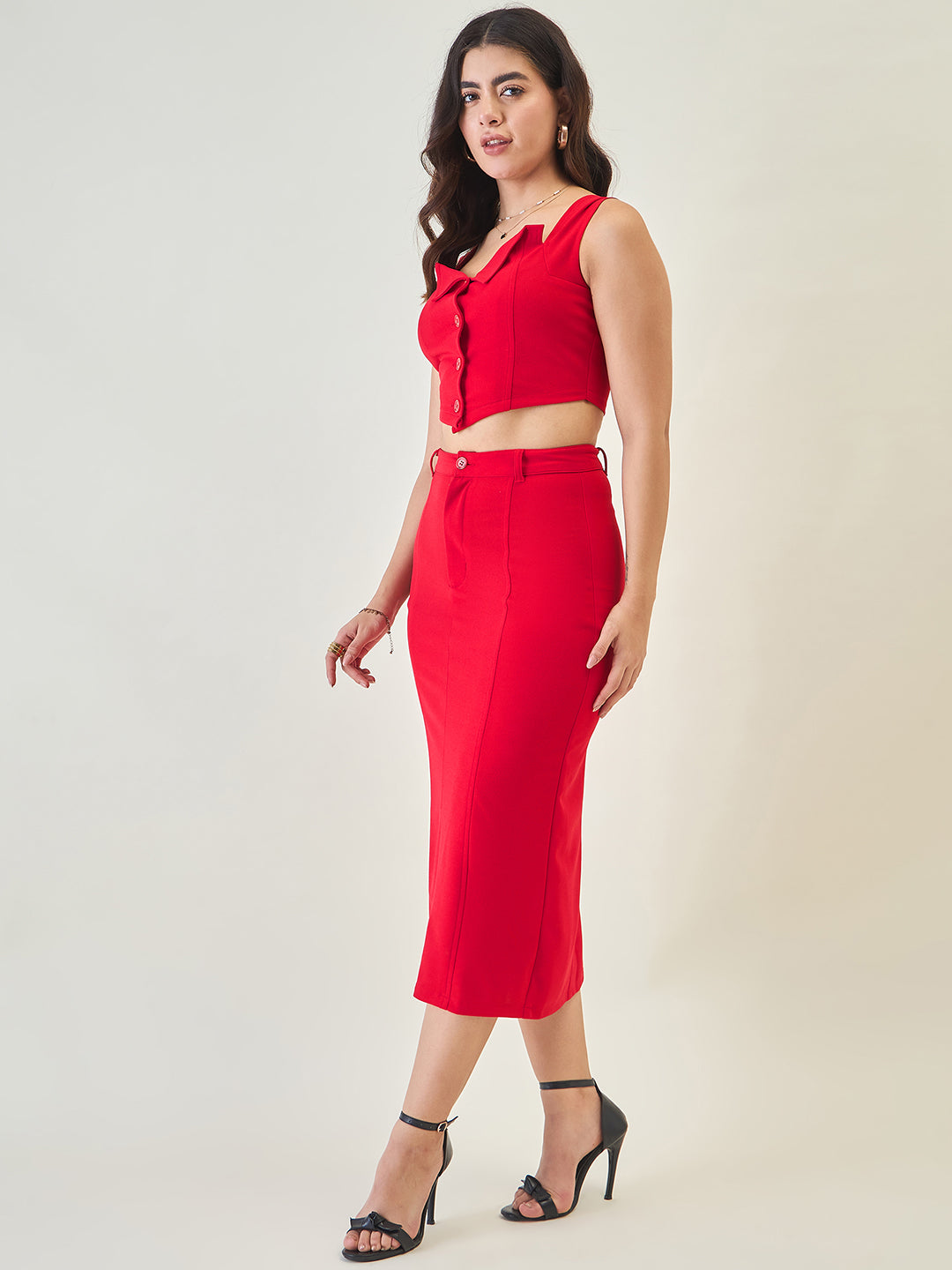 Collared Crop Top and Skirt Co-ord Set