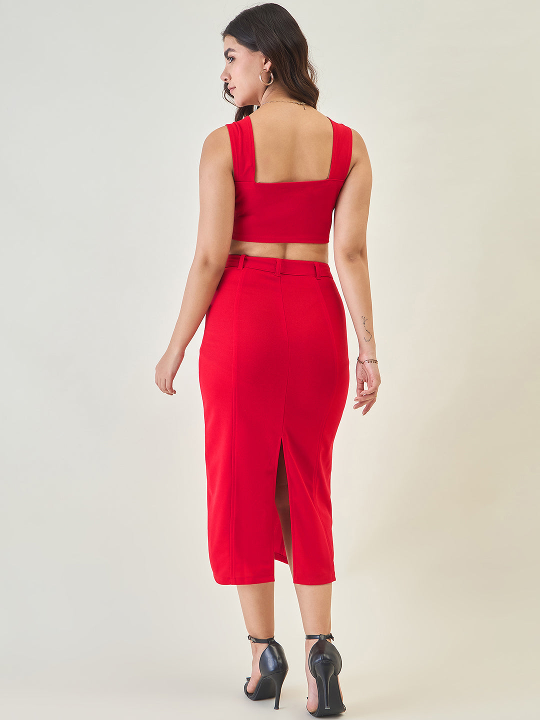 Collared Crop Top and Skirt Co-ord Set