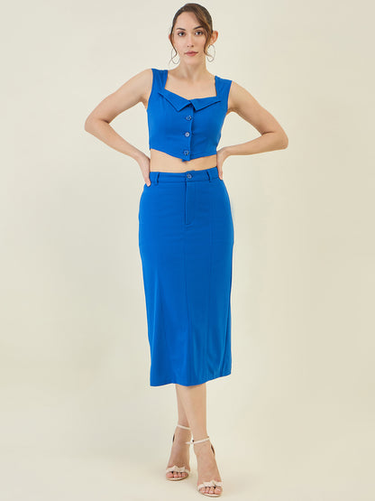 Collared Crop Top and Skirt Co-ord Set