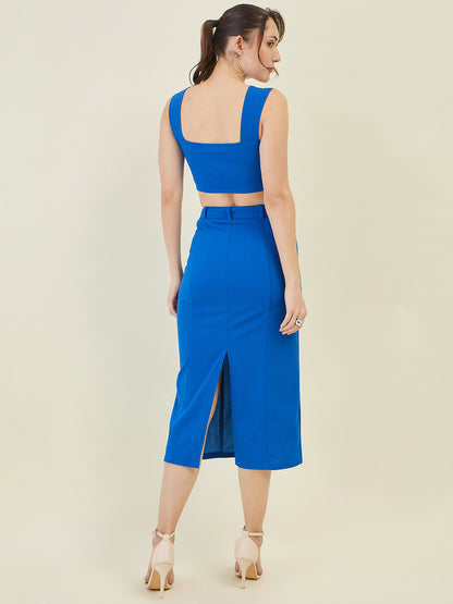 Collared Crop Top and Skirt Co-ord Set