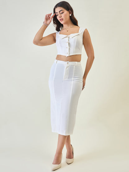 Collared Crop Top and Skirt Co-ord Set