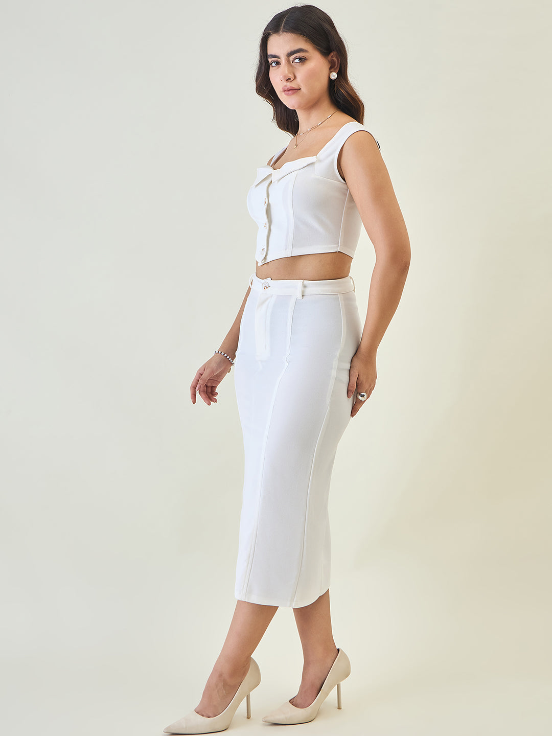 Collared Crop Top and Skirt Co-ord Set