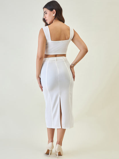 Collared Crop Top and Skirt Co-ord Set