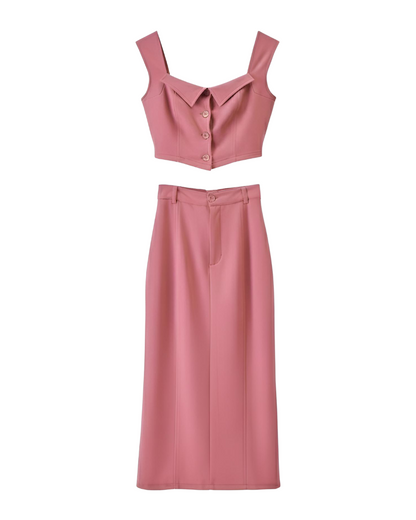 Collared Crop Top and Skirt Co-ord Set