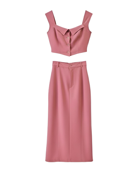 Collared Crop Top and Skirt Co-ord Set