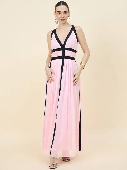 Contrast Trim Sleeveless Maxi Dress