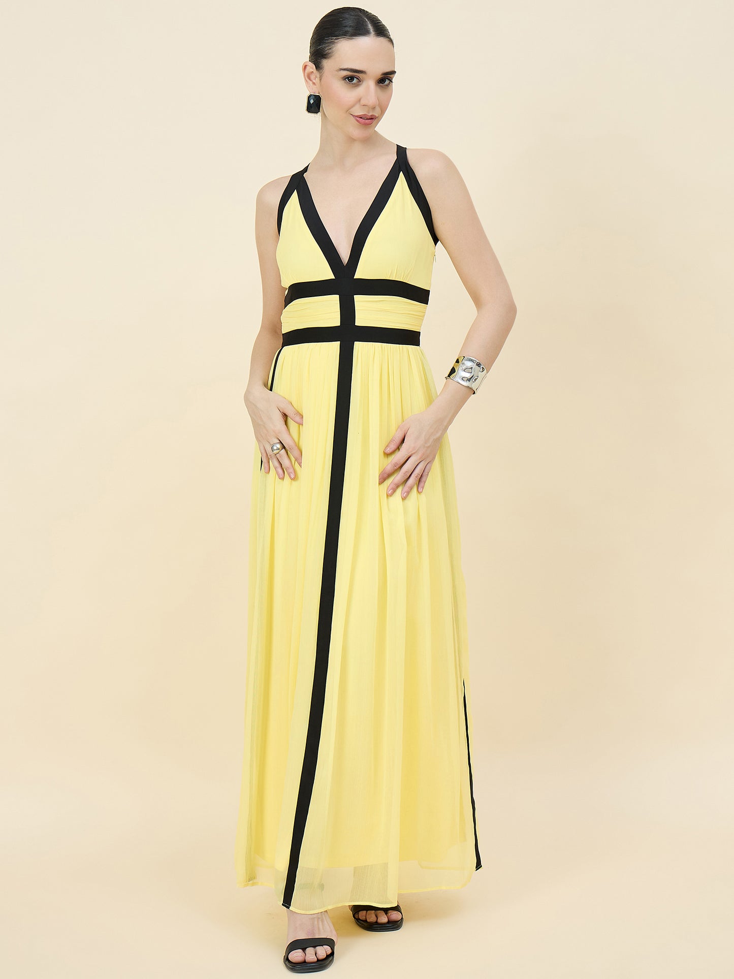 Contrast Trim Sleeveless Maxi Dress