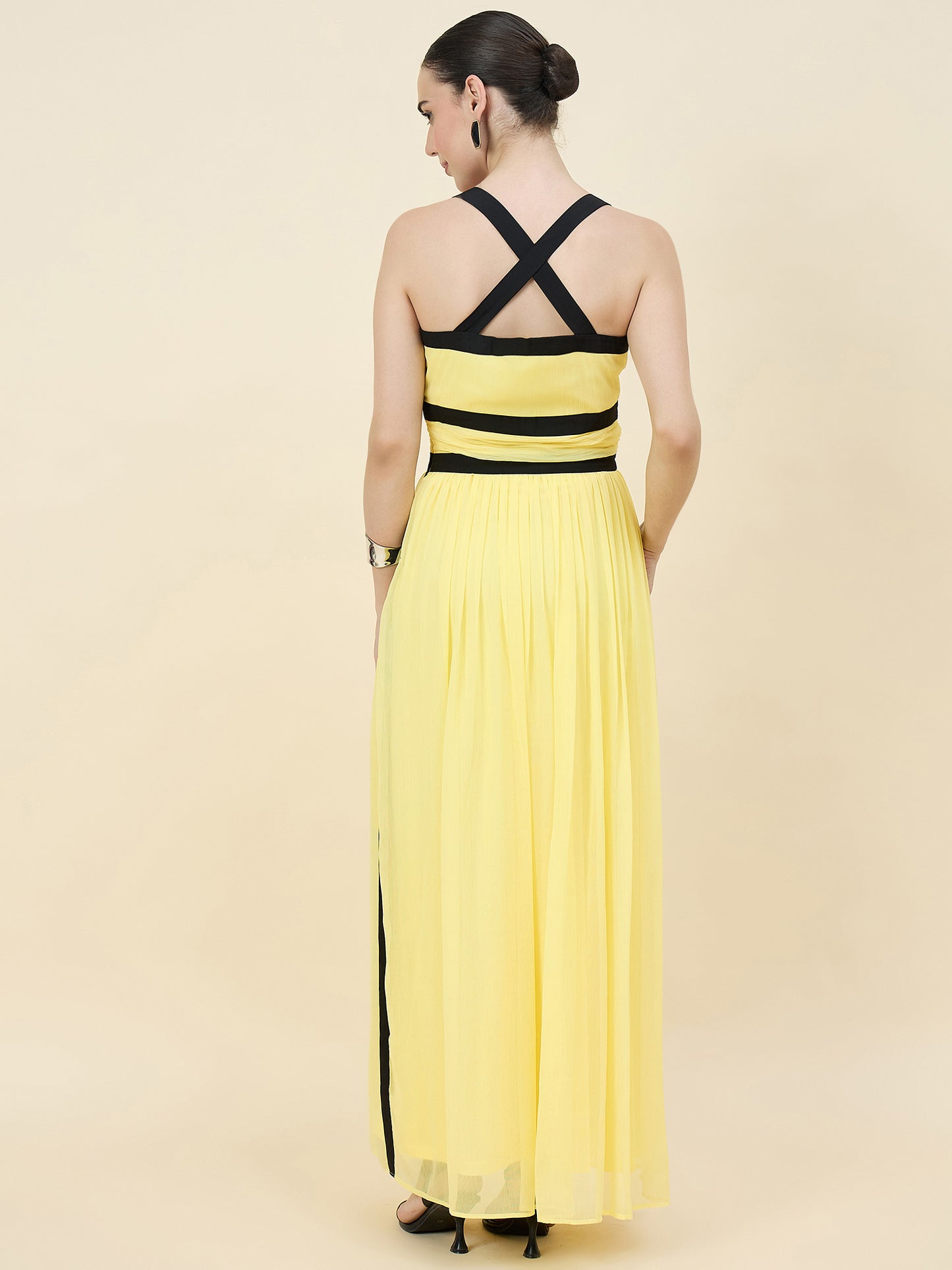 Contrast Trim Sleeveless Maxi Dress