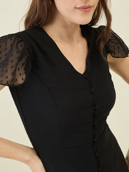 Dobby Mesh Tiered Maxi Dress with Cape Sleeves