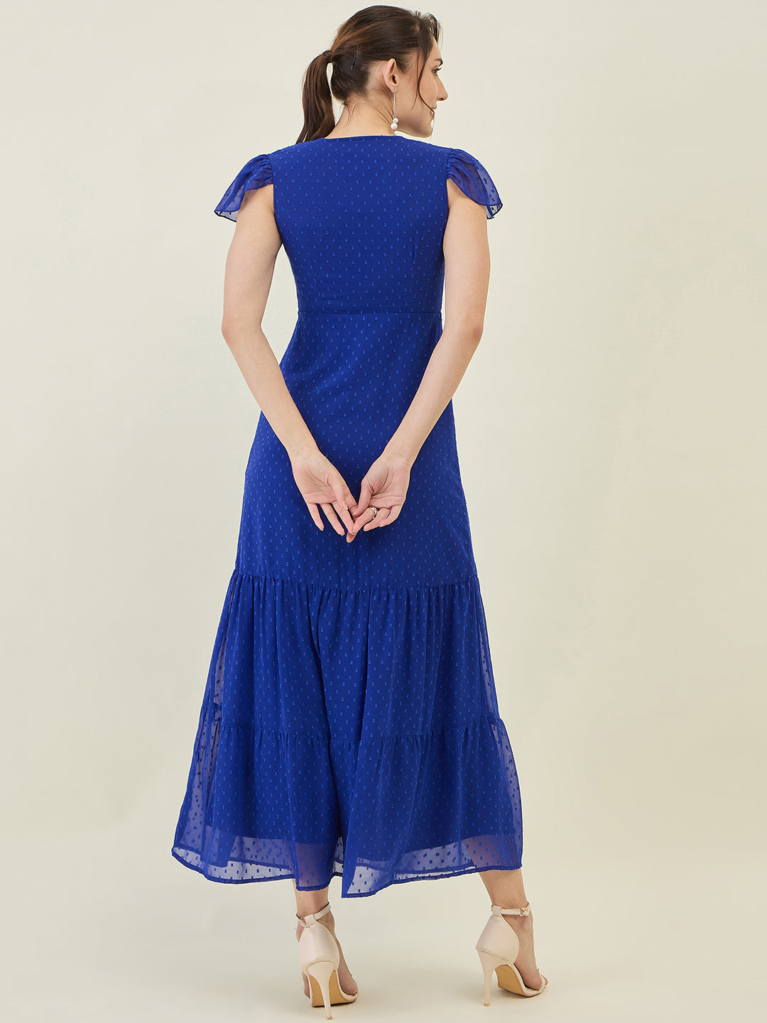 Dobby Mesh Tiered Maxi Dress with Cape Sleeves