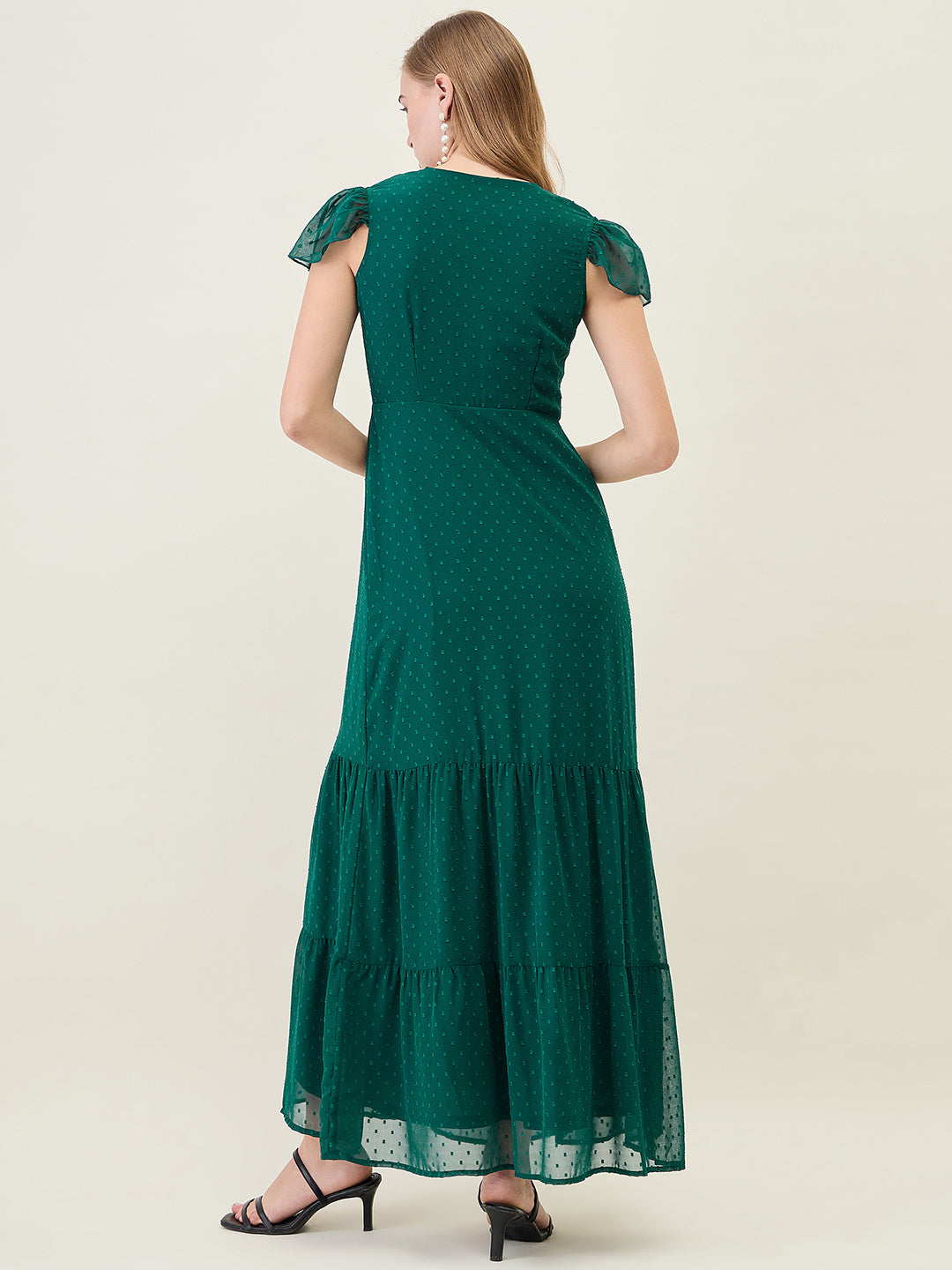 Dobby Mesh Tiered Maxi Dress with Cape Sleeves