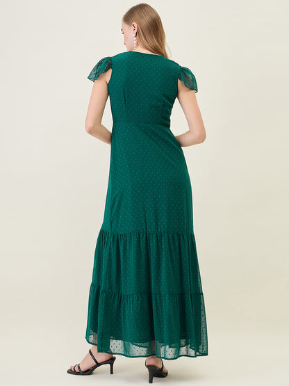 Dobby Mesh Tiered Maxi Dress with Cape Sleeves