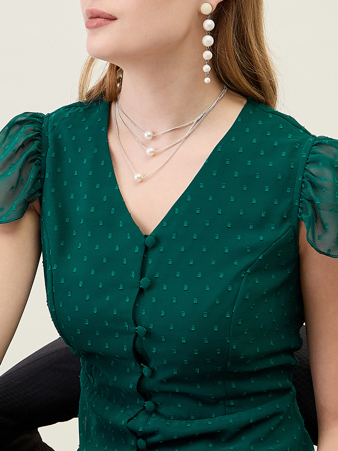 Dobby Mesh Tiered Maxi Dress with Cape Sleeves