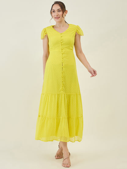 Dobby Mesh Tiered Maxi Dress with Cape Sleeves
