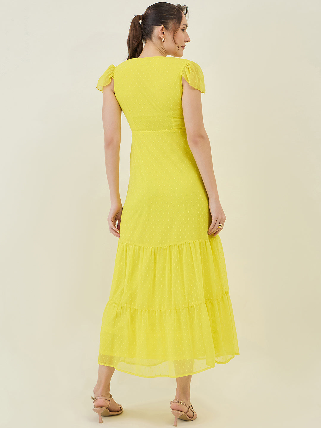 Dobby Mesh Tiered Maxi Dress with Cape Sleeves