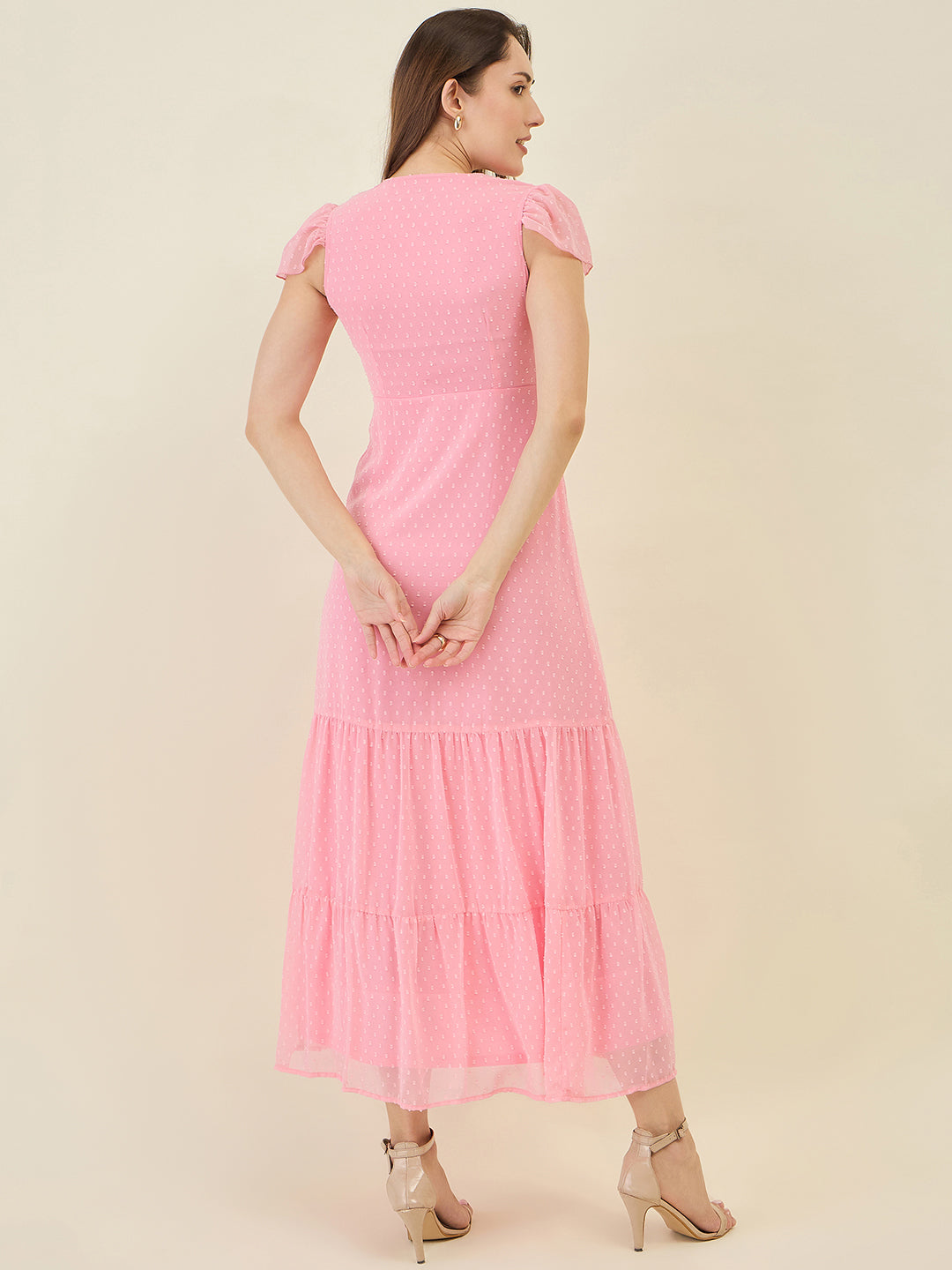 Dobby Mesh Tiered Maxi Dress with Cape Sleeves