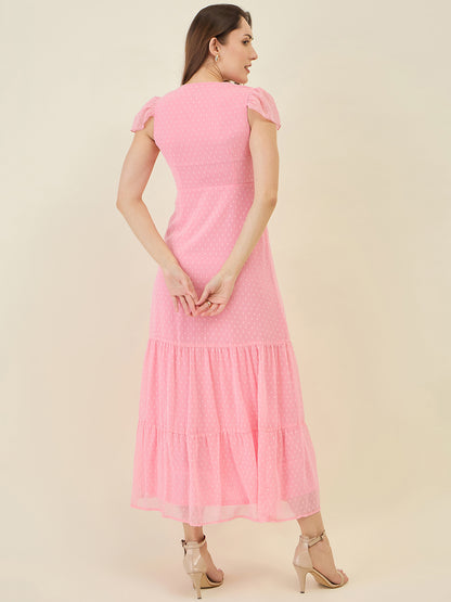 Dobby Mesh Tiered Maxi Dress with Cape Sleeves