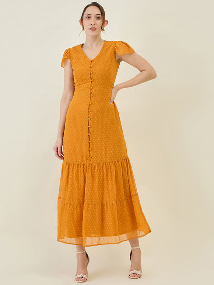 Dobby Mesh Tiered Maxi Dress with Cape Sleeves