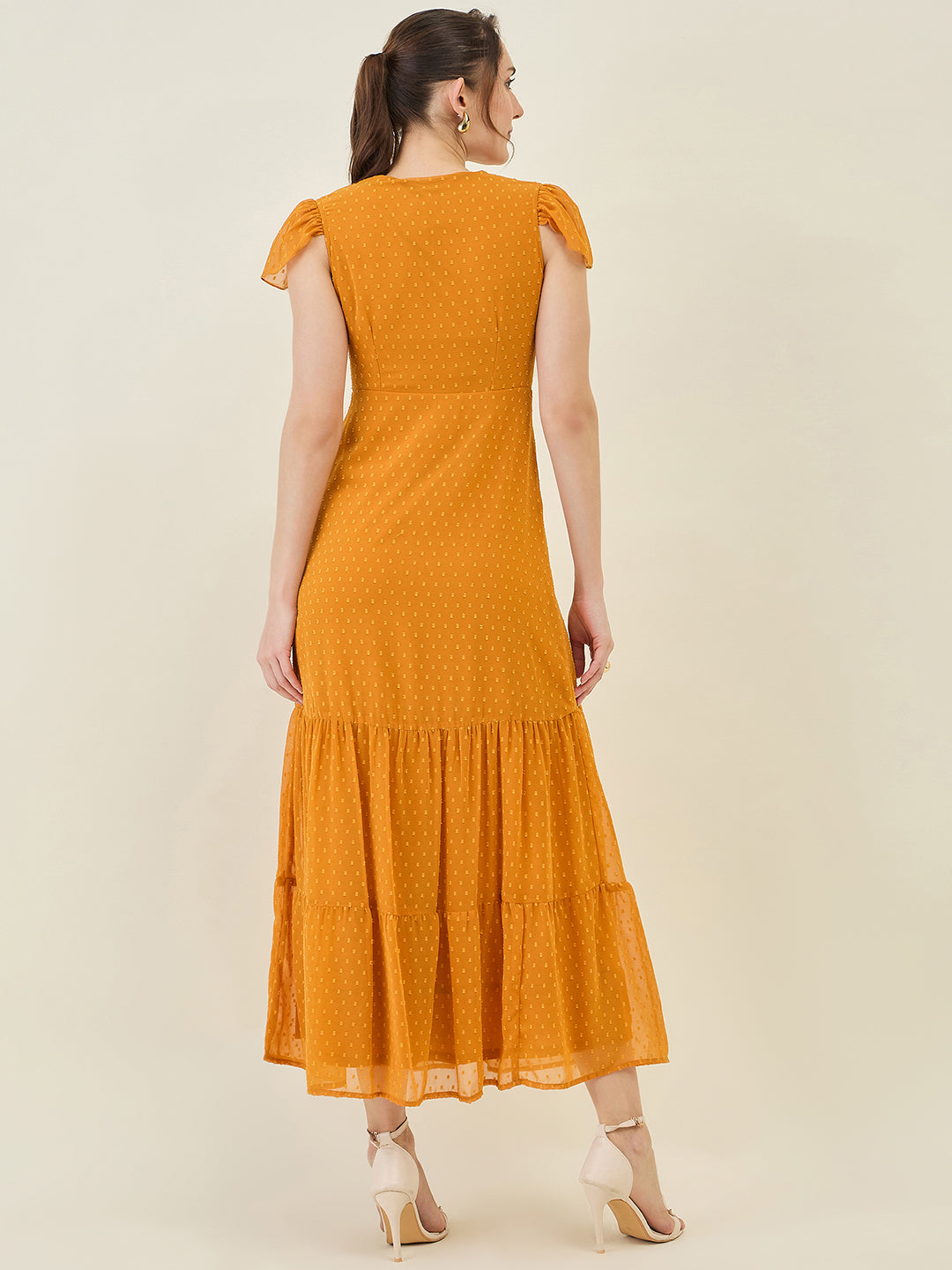 Dobby Mesh Tiered Maxi Dress with Cape Sleeves