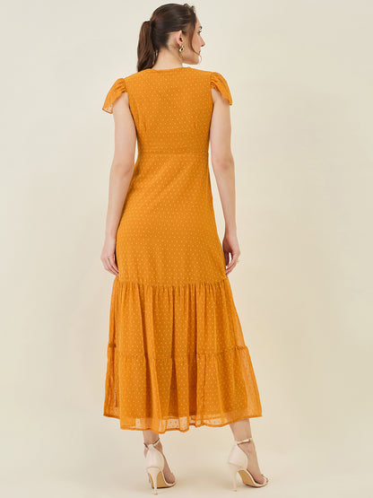 Dobby Mesh Tiered Maxi Dress with Cape Sleeves