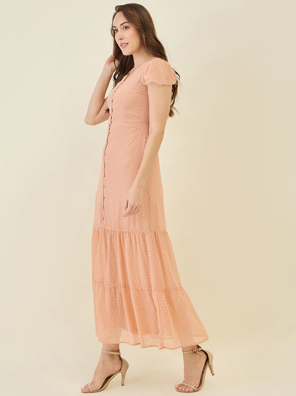 Dobby Mesh Tiered Maxi Dress with Cape Sleeves