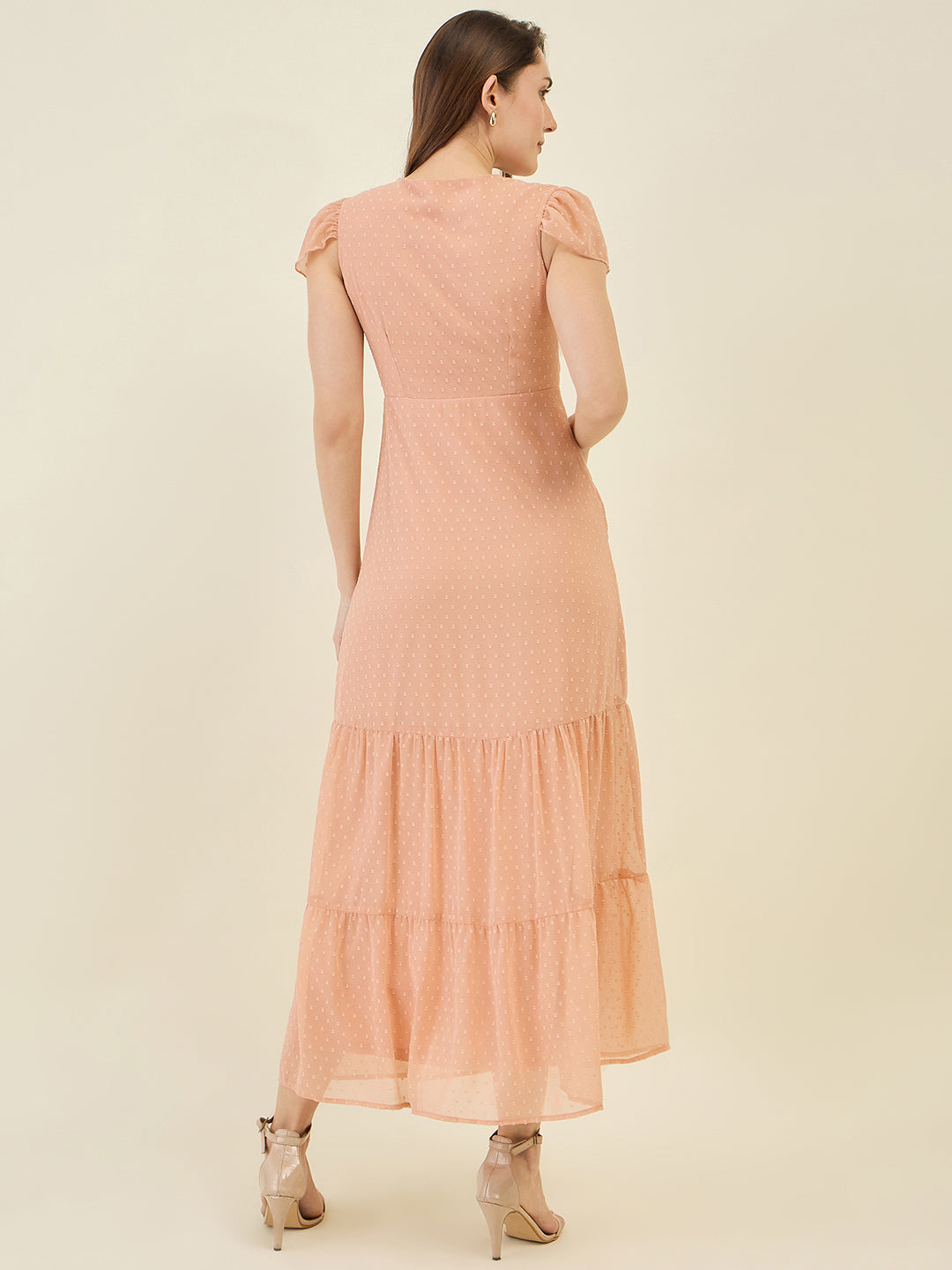 Dobby Mesh Tiered Maxi Dress with Cape Sleeves