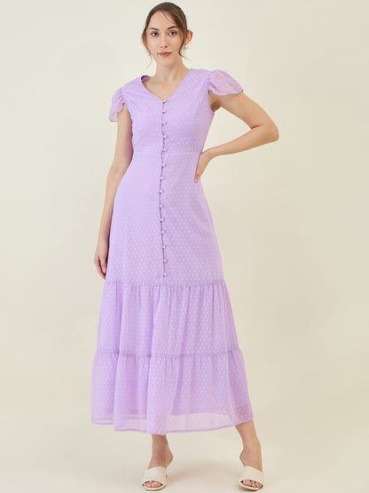 Dobby Mesh Tiered Maxi Dress with Cape Sleeves