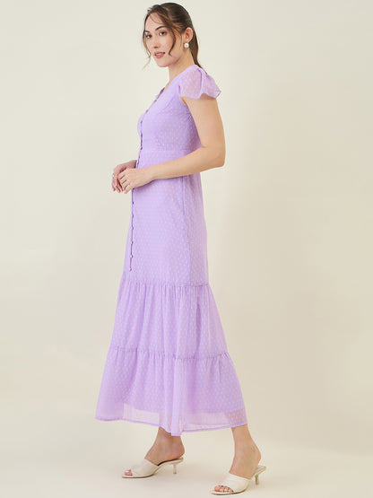 Dobby Mesh Tiered Maxi Dress with Cape Sleeves