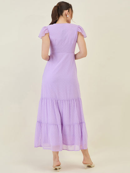 Dobby Mesh Tiered Maxi Dress with Cape Sleeves
